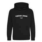 Vinícius Júnior hoodie – black kids' hoodie with white Vinícius Júnior letters and Players Couture logo on the chest