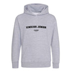 Vinícius Júnior hoodie – grey kids' hoodie with black Vinícius Júnior letters and Players Couture logo on the chest