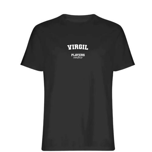Virgil t-shirt – black men's t-shirt with white Virgil letters and Players Couture logo on the chest