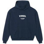 Navy blue Players Couture men's hoodie with 'VIRGIL' and logo on front, sports fashion style