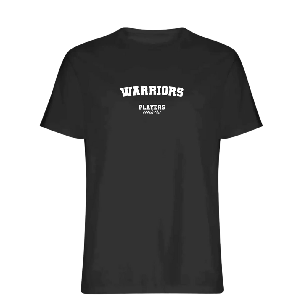 Warriors t-shirt – black men's t-shirt with white Warriors letters and Players Couture logo on the chest