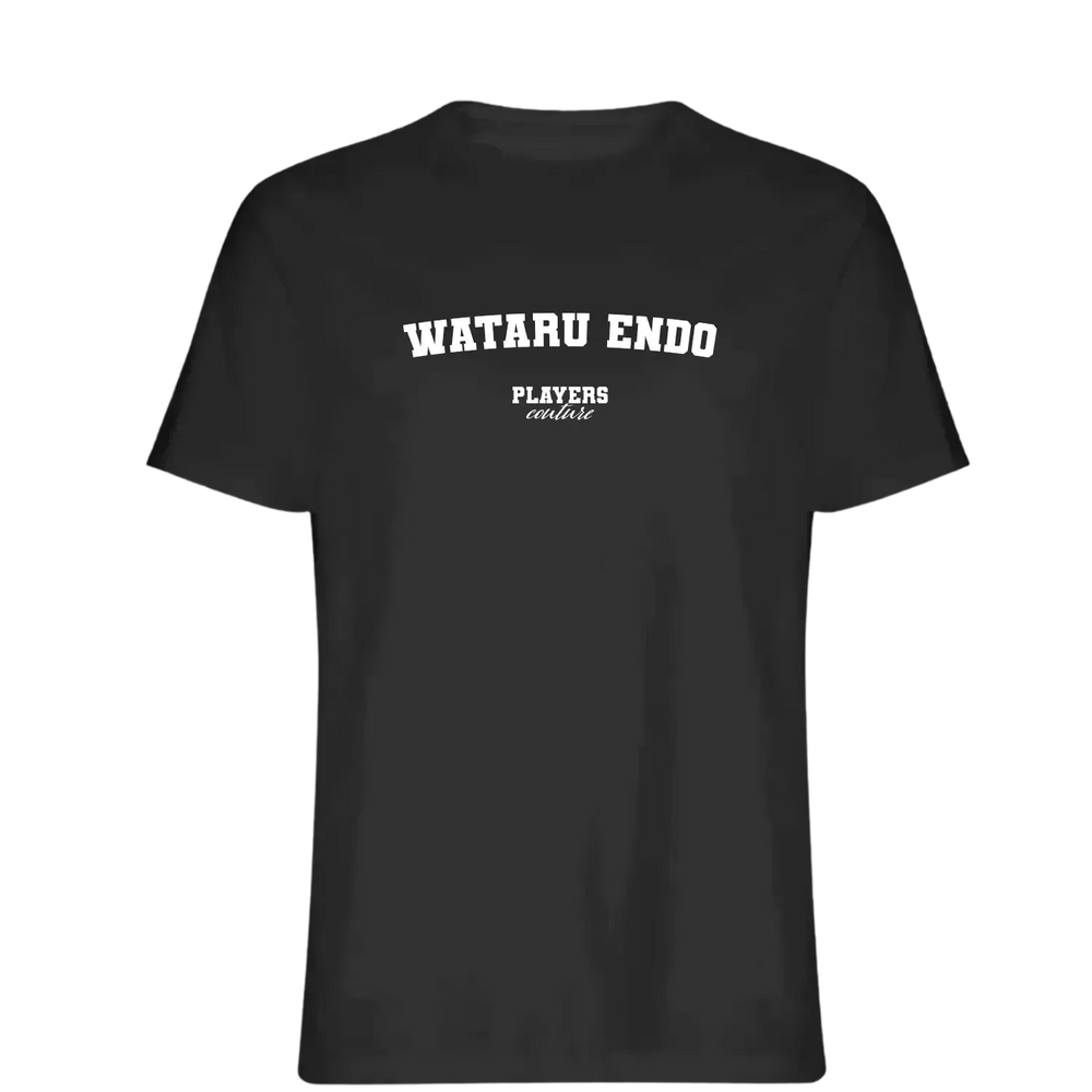 Wataru Endo t-shirt – black men's t-shirt with white Wataru Endo letters and Players Couture logo on the chest