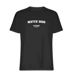 Watch Dogs t-shirt – black men's t-shirt with white Watch Dogs letters and Players Couture logo on the chest