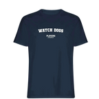 Watch Dogs t-shirt – navy men's t-shirt with white Watch Dogs letters and Players Couture logo on the chest