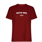 Watch Dogs t-shirt – red men's t-shirt with white Watch Dogs letters and Players Couture logo on the chest