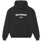 Watchmen hoodie – black men's hoodie with white Watchmen letters and Players Couture logo on the chest