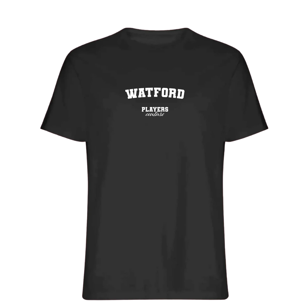 Watford t-shirt – black men's t-shirt with white Watford letters and Players Couture logo on the chest