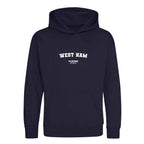West Ham hoodie – navy kids' hoodie with white West Ham letters and Players Couture logo on the chest