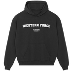 Western Force hoodie – black men's hoodie with white Western Force letters and Players Couture logo on the chest