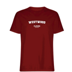 Westwood t-shirt – red men's t-shirt with white Westwood letters and Players Couture logo on the chest