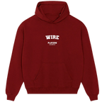 Wire hoodie – red men's hoodie with white Wire letters and Players Couture logo on the chest