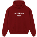 Wynwood hoodie – red men's hoodie with white Wynwood letters and Players Couture logo on the chest