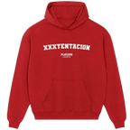 XXXTentacion hoodie – red men's hoodie with white XXXTentacion letters and Players Couture logo on the chest