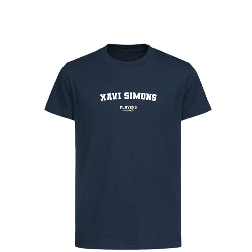 Xavi Simons t-shirt – navy kids' t-shirt with white Xavi Simons letters and Players Couture logo on the chest
