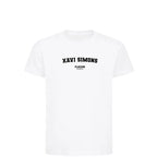 Xavi Simons t-shirt – white kids' t-shirt with black Xavi Simons letters and Players Couture logo on the chest
