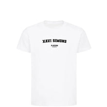 Xavi Simons t-shirt – white kids' t-shirt with black Xavi Simons letters and Players Couture logo on the chest