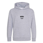 Xavi hoodie – grey kids' hoodie with black Xavi letters and Players Couture logo on the chest