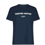 Yankuba Minteh t-shirt – navy men's t-shirt with white Yankuba Minteh letters and Players Couture logo on the chest