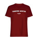 Yankuba Minteh t-shirt – red men's t-shirt with white Yankuba Minteh letters and Players Couture logo on the chest