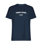 Yasin Ayari t-shirt – navy men's t-shirt with white Yasin Ayari letters and Players Couture logo on the chest