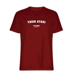 Yasin Ayari t-shirt – red men's t-shirt with white Yasin Ayari letters and Players Couture logo on the chest