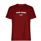 Your Name t-shirt – red men's t-shirt with white Your Name letters and Players Couture logo on the chest