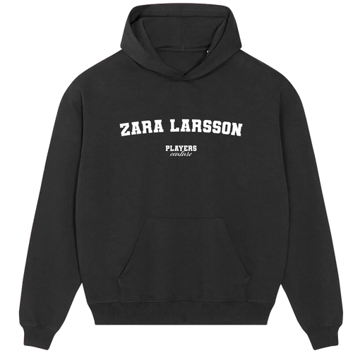 Zara Larsson hoodie – black men's hoodie with white Zara Larsson letters and Players Couture logo on the chest