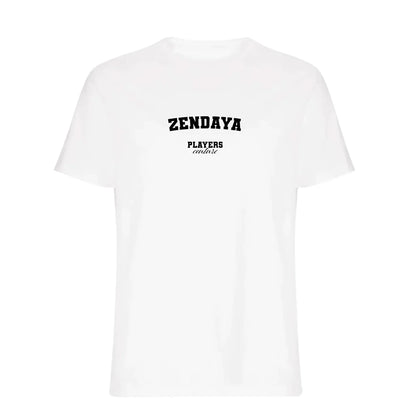 Zendaya t-shirt – white men's t-shirt with black Zendaya letters and Players Couture logo on the chest