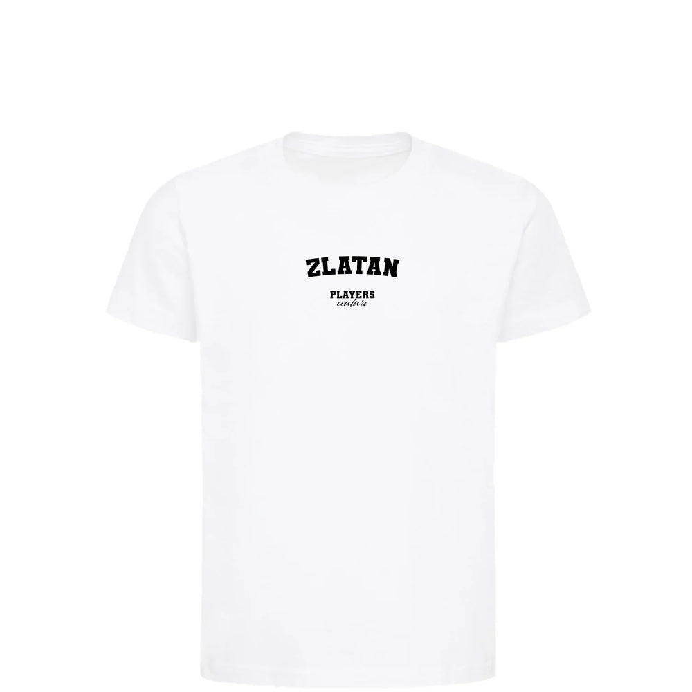 Zlatan Ibrahimovic t-shirt – white kids' t-shirt with black Zlatan Ibrahimovic letters and Players Couture logo on the chest