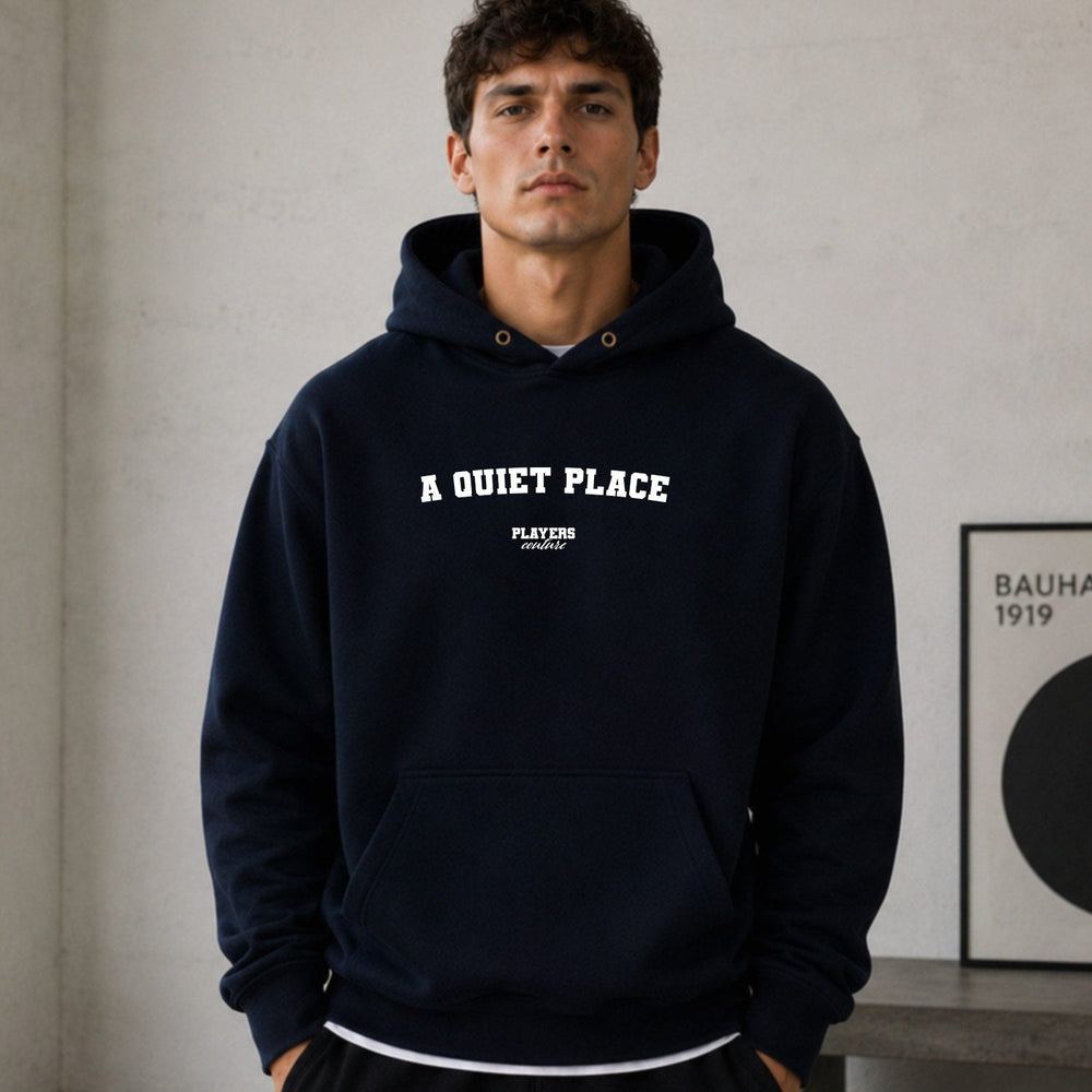 a-quiet-place name-print hoodie - navy