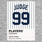 Aaron Judge 99 Jersey Frame Men's T-Shirt – grey close-up detail shot of the Aaron Judge 99 Players Couture logo design