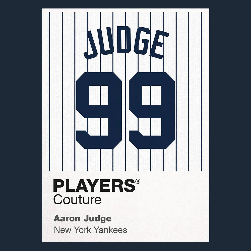 Aaron Judge 99 Jersey Frame Men's T-Shirt – navy close-up detail shot of the Aaron Judge 99 Players Couture logo design