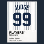 Aaron Judge 99 Jersey Frame Men's T-Shirt – navy close-up detail shot of the Aaron Judge 99 Players Couture logo design