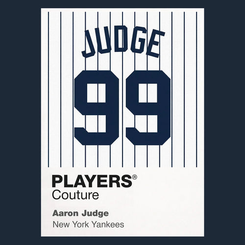 Aaron Judge 99 Jersey Frame Men's T-Shirt – navy close-up detail shot of the Aaron Judge 99 Players Couture logo design