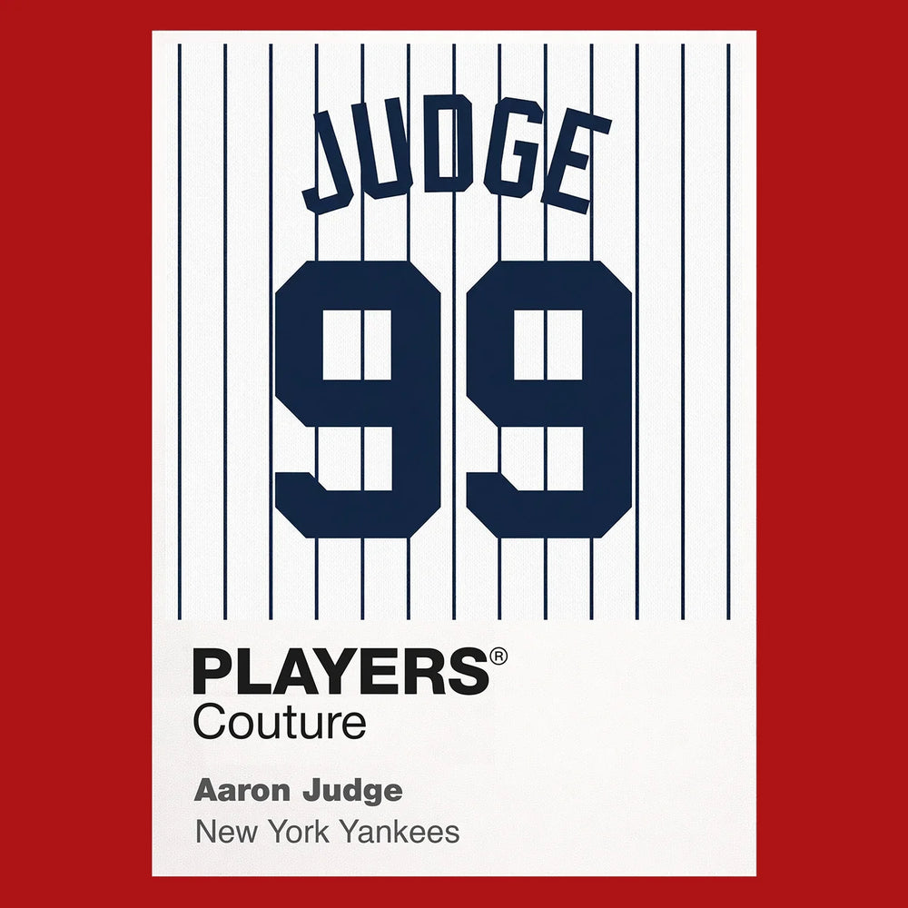 Aaron Judge 99 Jersey Frame Men's T-Shirt – red close-up detail shot of the Aaron Judge 99 Players Couture logo design