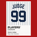 Aaron Judge 99 Jersey Frame Men's T-Shirt – red close-up detail shot of the Aaron Judge 99 Players Couture logo design