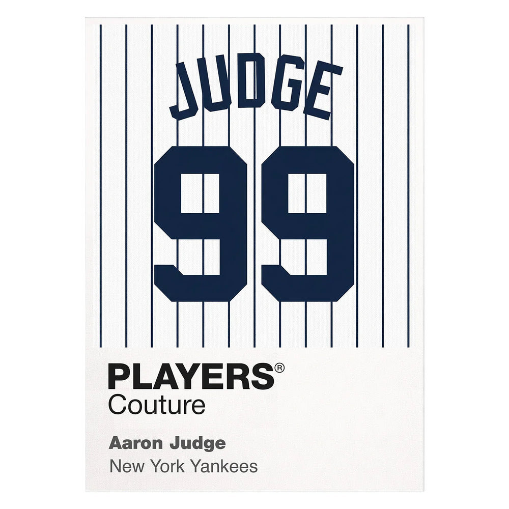 Aaron Judge 99 Jersey Frame Men's T-Shirt – white close-up detail shot of the Aaron Judge Players Couture logo design