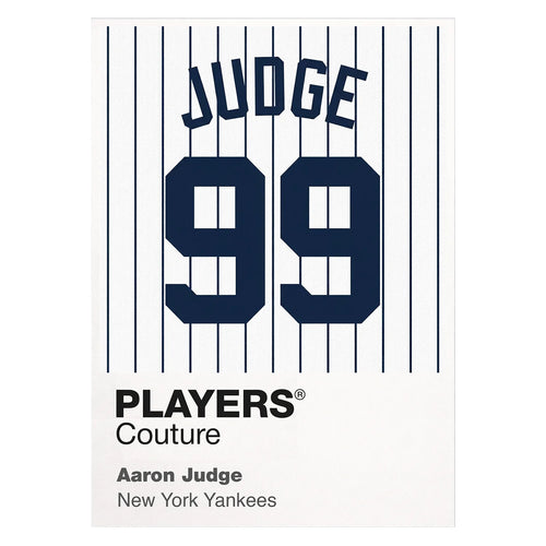 Aaron Judge 99 Jersey Frame Men's T-Shirt – white close-up detail shot of the Aaron Judge Players Couture logo design