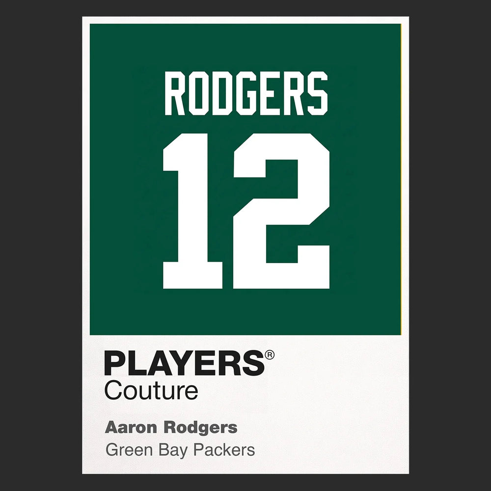 Aaron Rodgers 12 Jersey Frame Men's T-Shirt – black close-up detail shot of the Aaron Rodgers 12 Players Couture logo design