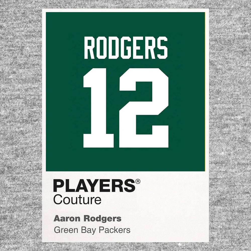 Aaron Rodgers 12 Jersey Frame Men's T-Shirt – grey close-up detail shot of the Aaron Rodgers 12 Players Couture logo design