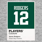 Aaron Rodgers 12 Jersey Frame Men's T-Shirt – grey close-up detail shot of the Aaron Rodgers 12 Players Couture logo design