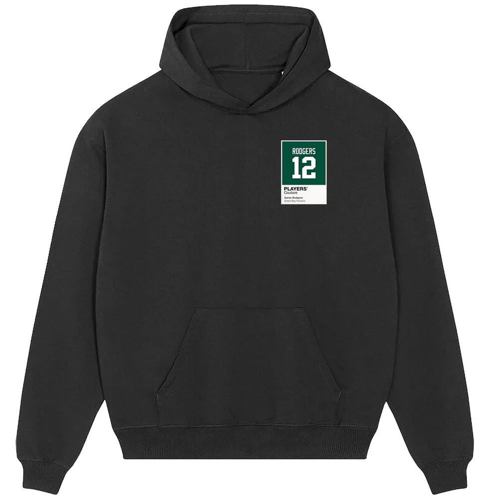 Aaron Rodgers 12 hoodie – black men's hoodie featuring the Aaron Rodgers 12 Players Couture logo