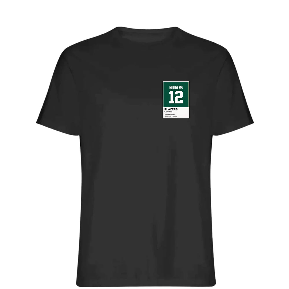 Aaron Rodgers 12 t-shirt – black men's t-shirt featuring the Aaron Rodgers 12 Players Couture logo