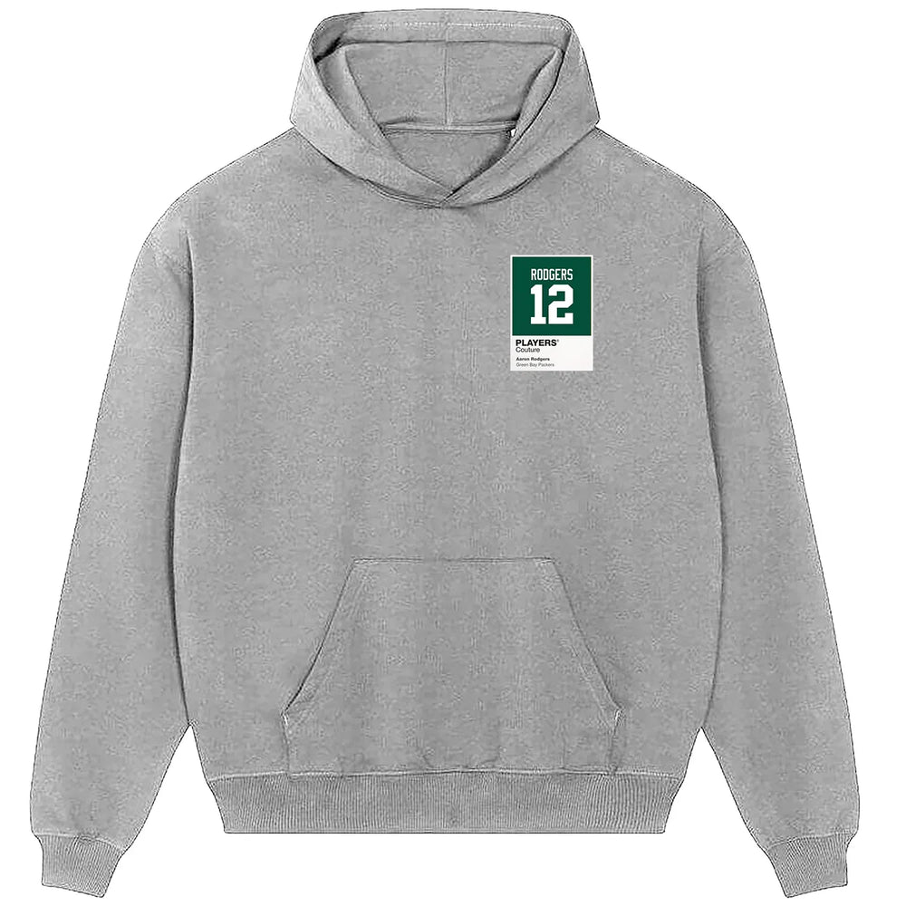 Aaron Rodgers 12 hoodie – grey men's hoodie featuring the Aaron Rodgers 12 Players Couture logo