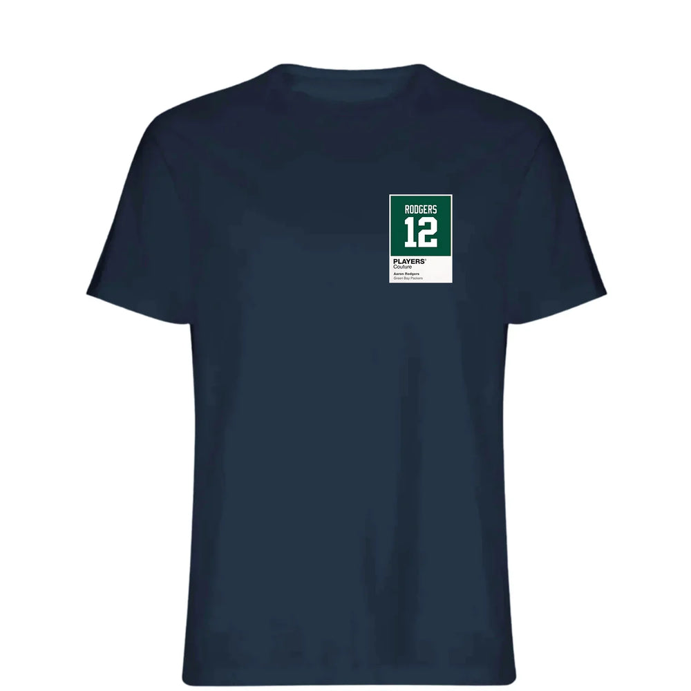 Aaron Rodgers 12 t-shirt – navy men's t-shirt featuring the Aaron Rodgers 12 Players Couture logo