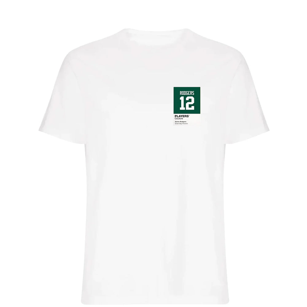 Aaron Rodgers 12 t-shirt – white men's t-shirt featuring the Aaron Rodgers 12 Players Couture logo