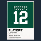 Aaron Rodgers 12 Jersey Frame Men's T-Shirt – navy close-up detail shot of the Aaron Rodgers 12 Players Couture logo design