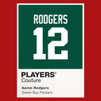 Aaron Rodgers 12 Jersey Frame Men's T-Shirt – red close-up detail shot of the Aaron Rodgers 12 Players Couture logo design