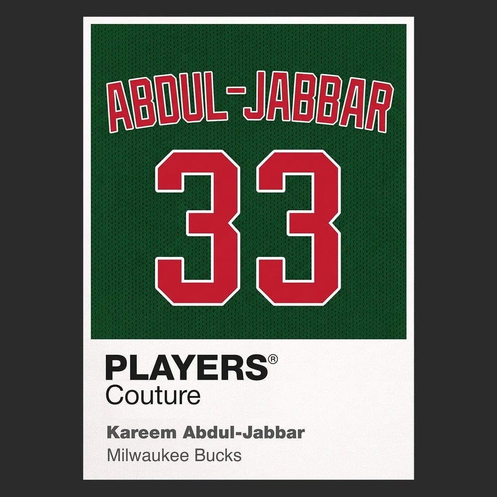 Kareem Abdul-Jabbar 33 Bucks Jersey Frame Men's T-Shirt – black close-up detail shot of the Kareem Abdul-Jabbar 33 Bucks