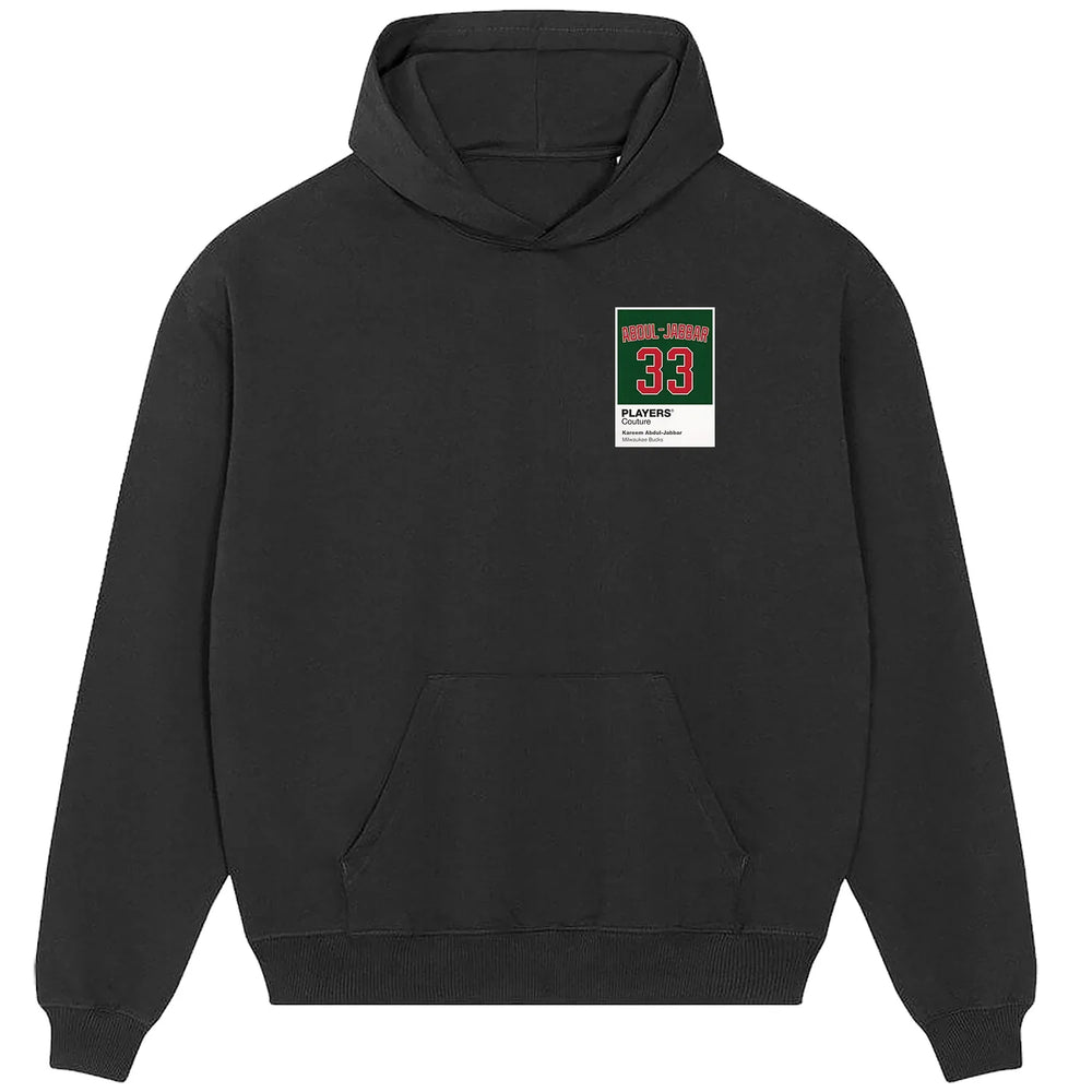 Kareem Abdul Jabbar 33 Bucks hoodie – black men's hoodie featuring the Kareem Abdul Jabbar 33 Bucks Players Couture logo